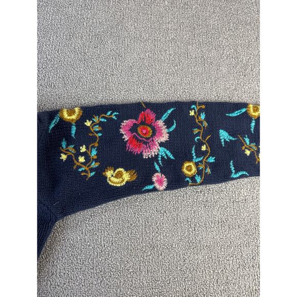 Cloth Sweater Crewneck Floral Embroidered Cropped Knit Navy Size XS - Picture 3 of 8